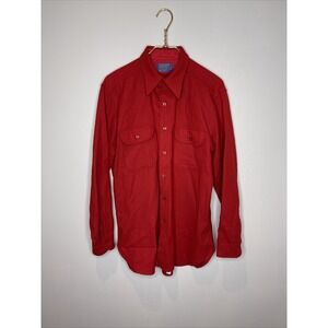 Mens Vintage Pendleton Solid Red Wool Long Sleeve Oxford Shirt Large L‎